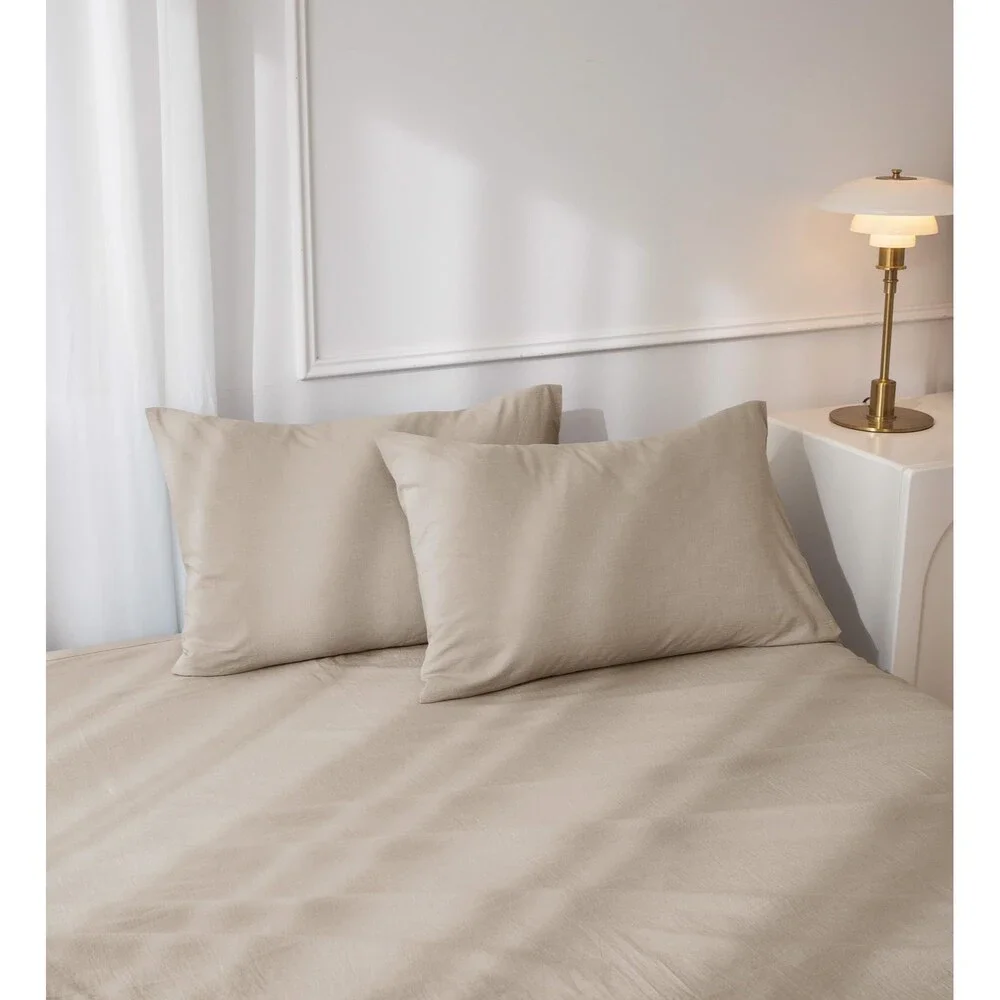Set of 2, Queen Size Cotton Pillowcases, Envelope (Heathered Tannish Linen Grey)